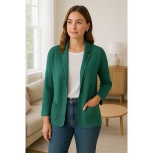 J. Jill Linen Cardigan Sweater Large‎ Green Pinstripe Minimalist Open Front